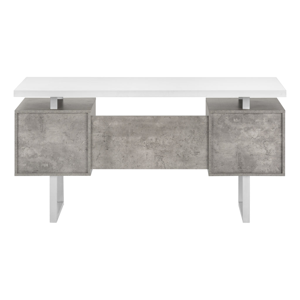 COMPUTER DESK - 60""L / WHITE/ GREY CONCRETE/ SILVER METAL