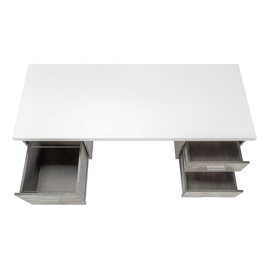 COMPUTER DESK - 60""L / WHITE/ GREY CONCRETE/ SILVER METAL
