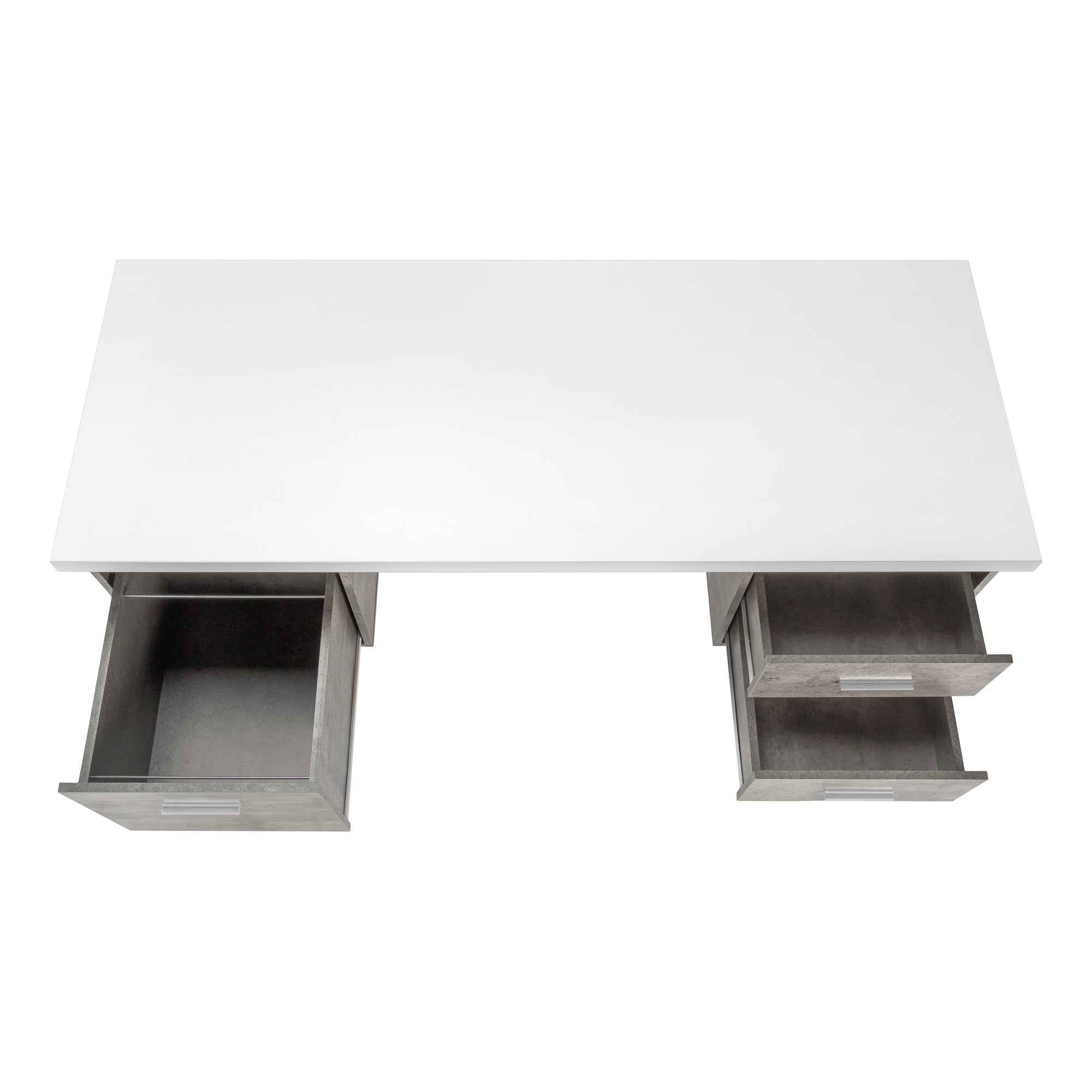 COMPUTER DESK - 60""L / WHITE/ GREY CONCRETE/ SILVER METAL