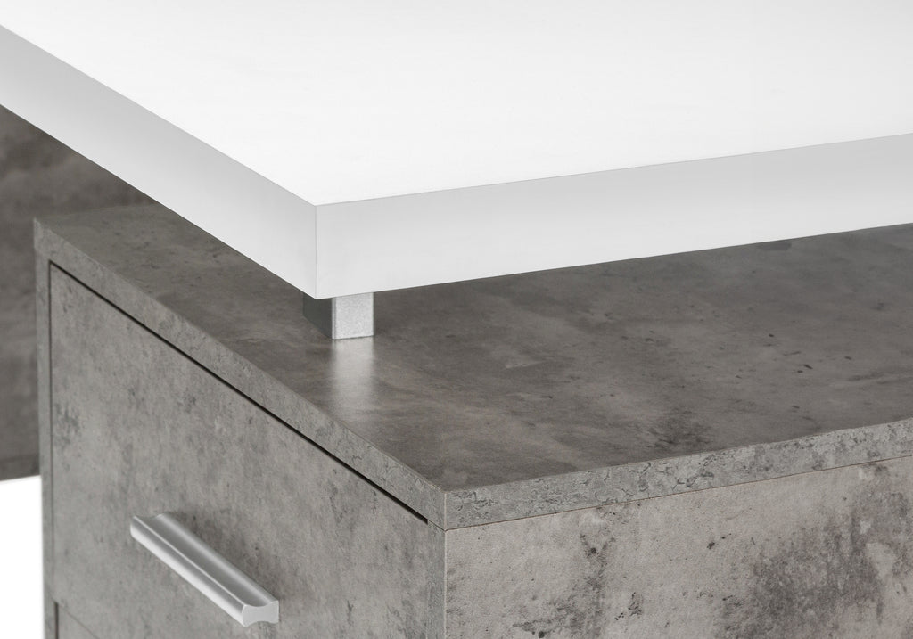 COMPUTER DESK - 60""L / WHITE/ GREY CONCRETE/ SILVER METAL