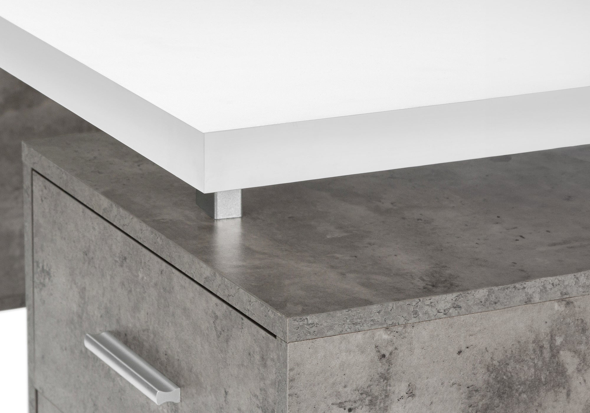 COMPUTER DESK - 60""L / WHITE/ GREY CONCRETE/ SILVER METAL