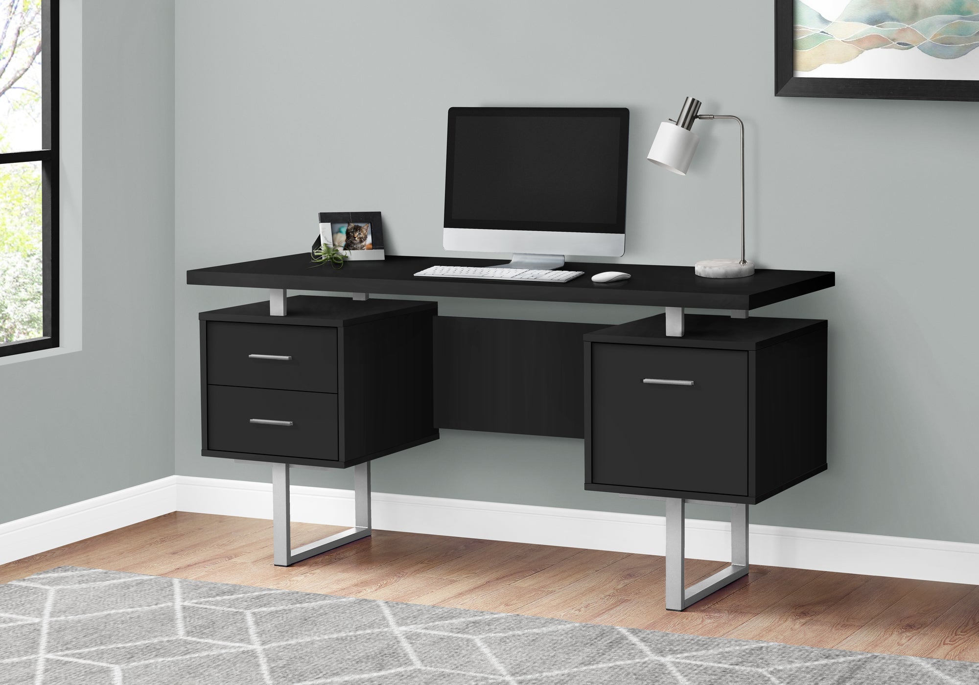 COMPUTER DESK - 60""L / BLACK / SILVER METAL