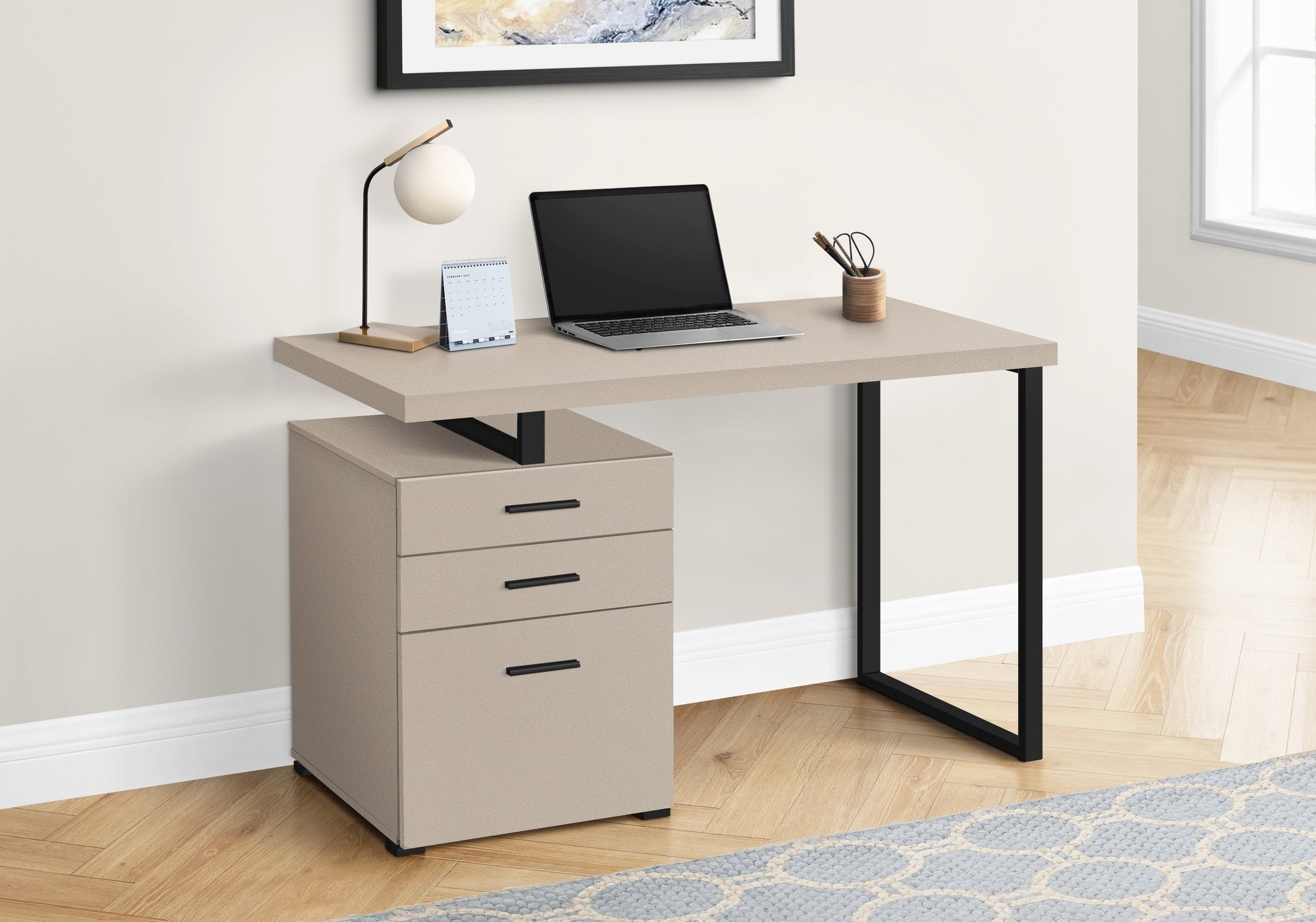 COMPUTER DESK - 48""L / MODERN TAUPE / BLACK METAL / L/R