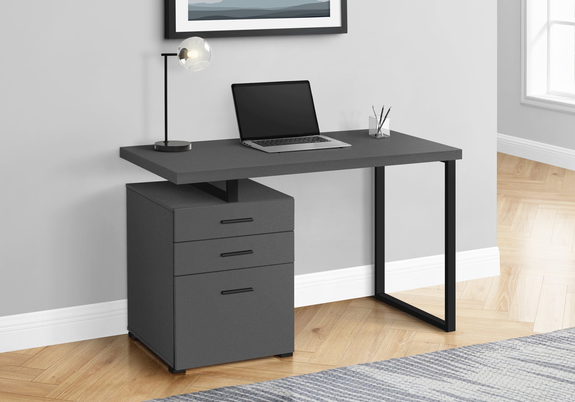 COMPUTER DESK - 48""L / MODERN GREY / BLACK METAL / L/R