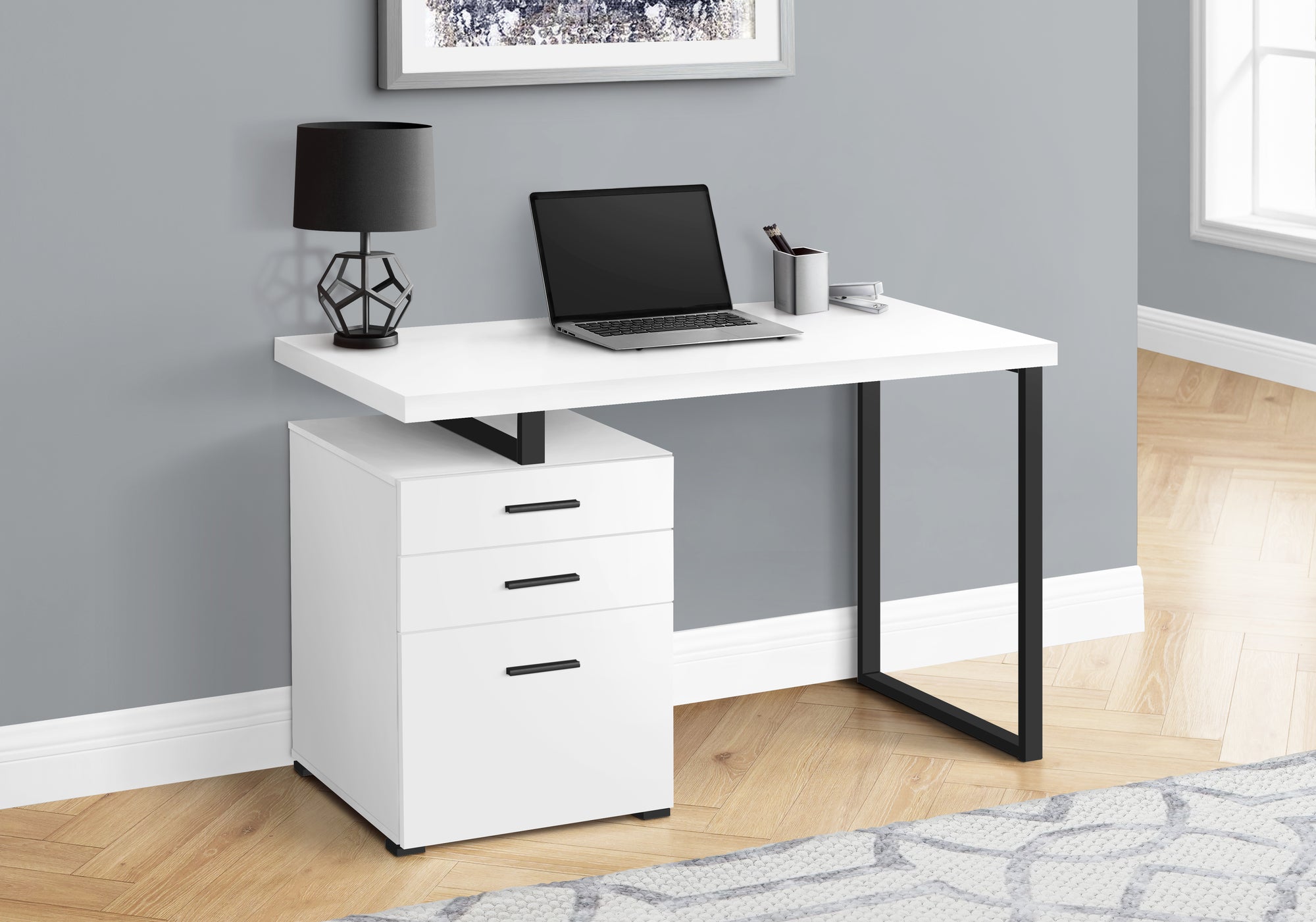 COMPUTER DESK - 48""L / WHITE / BLACK METAL / L/R FACE