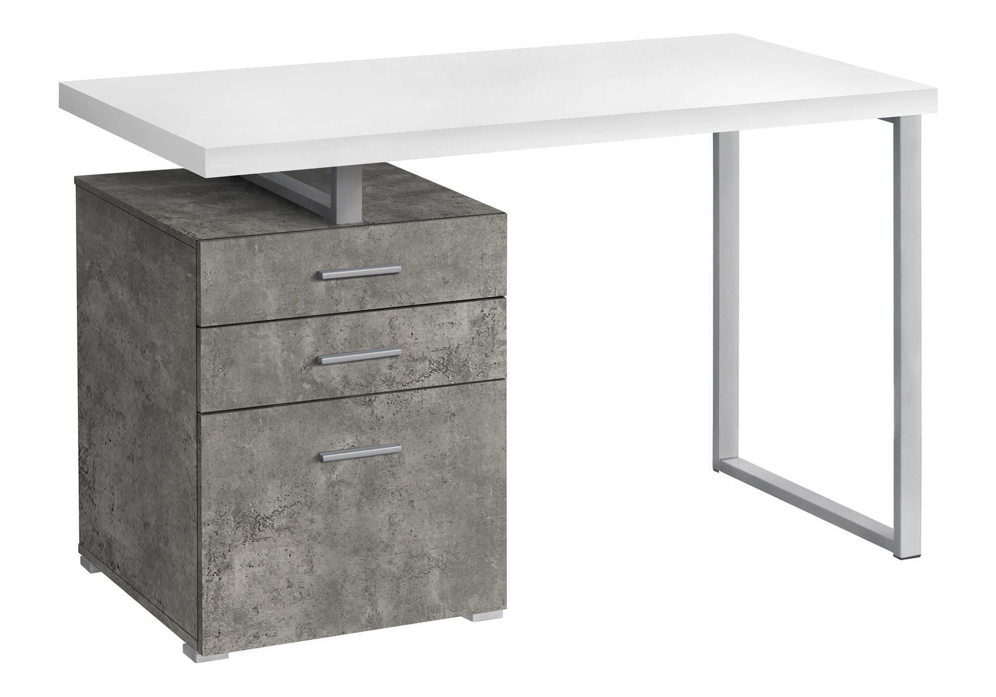 COMPUTER DESK - 48""L / WHITE/ CONCRETE/ SILVER METAL/ L/R