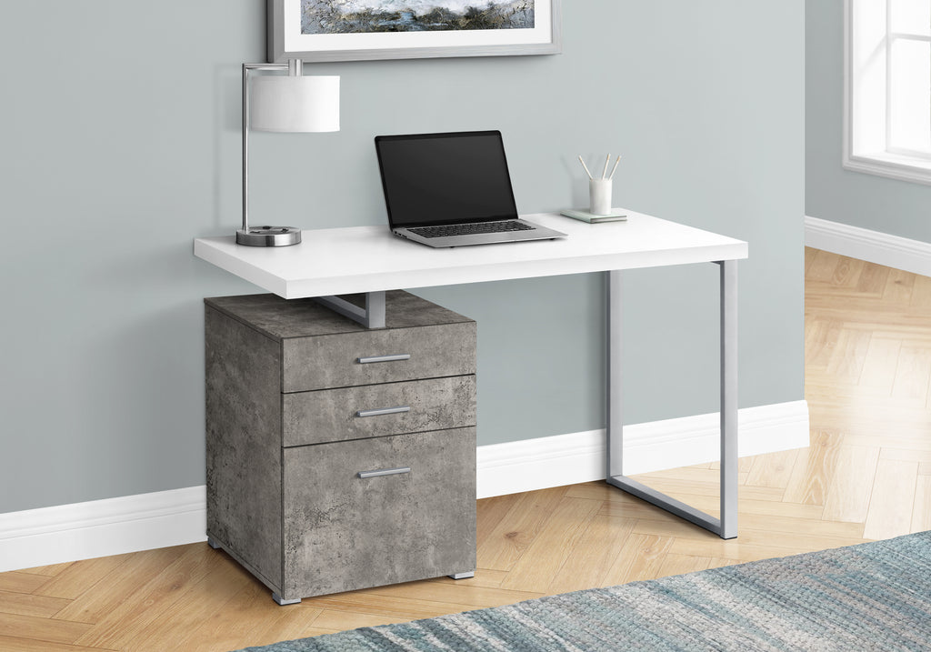 COMPUTER DESK - 48""L / WHITE/ CONCRETE/ SILVER METAL/ L/R