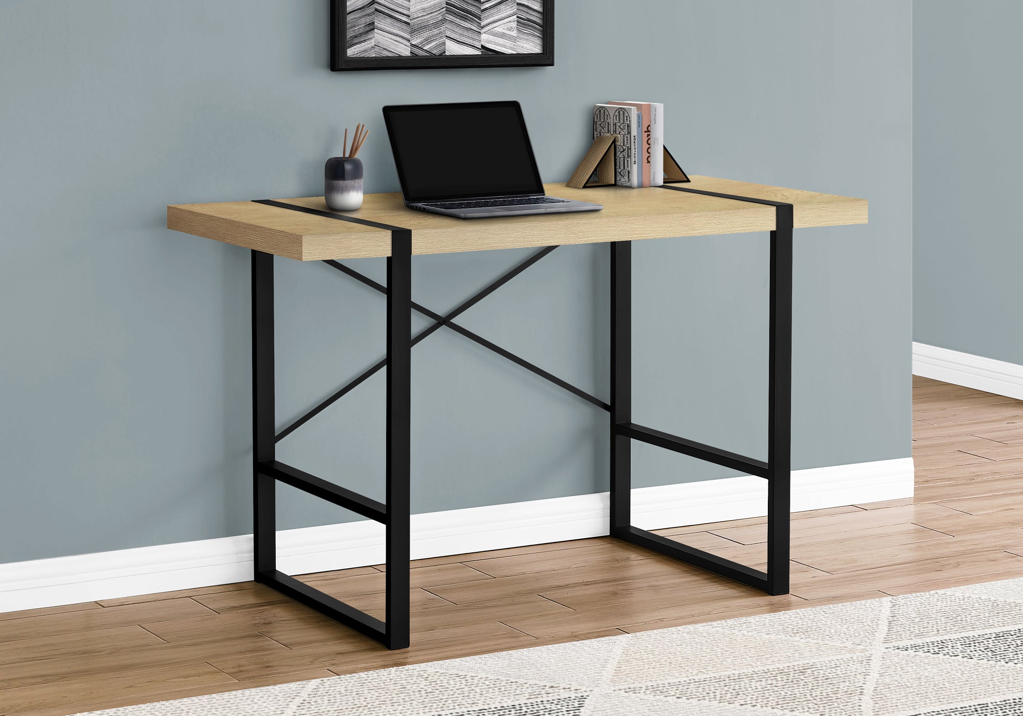 COMPUTER DESK - 48""L / NATURAL / BLACK METAL