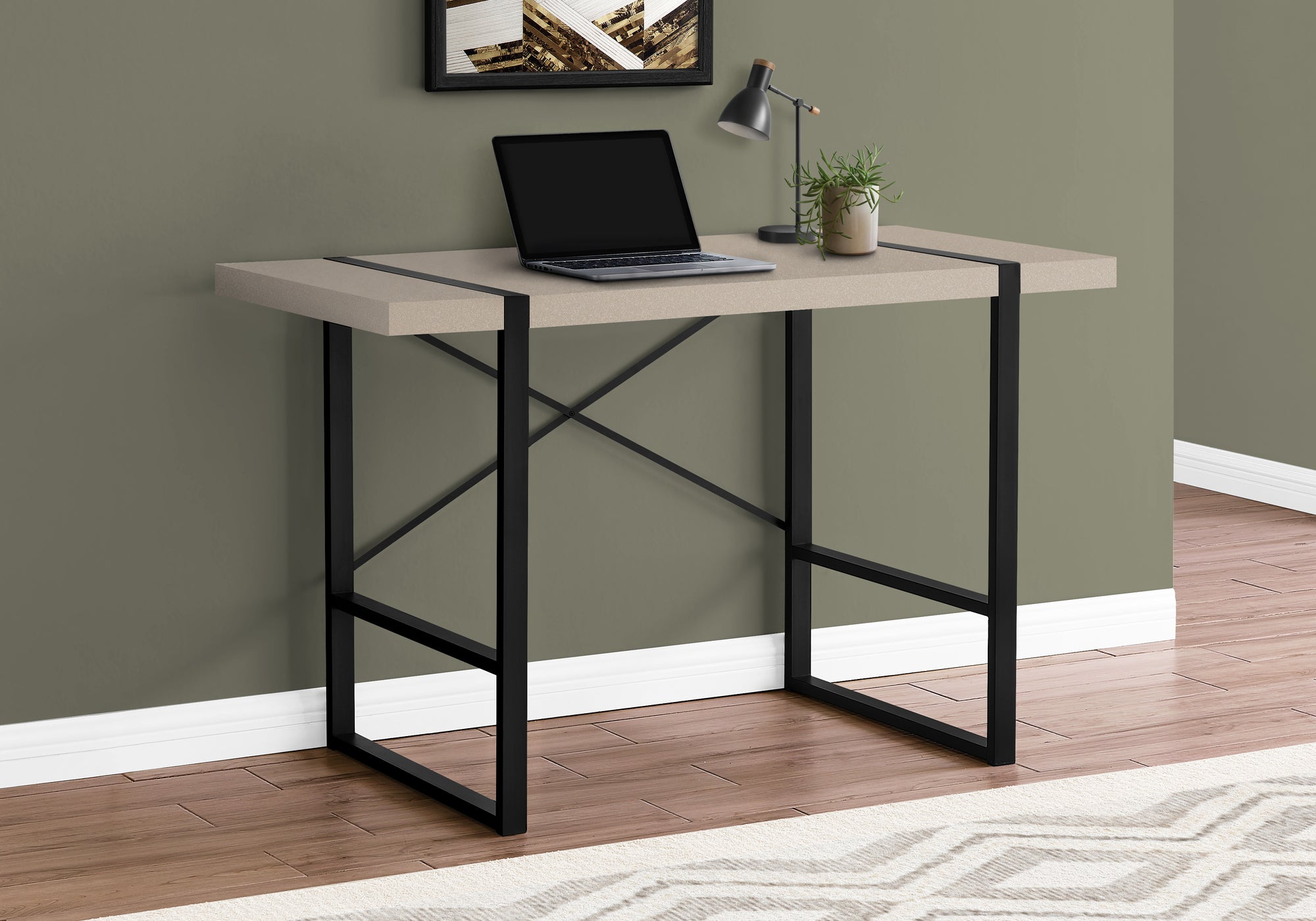 COMPUTER DESK - 48""L / MODERN TAUPE / BLACK METAL