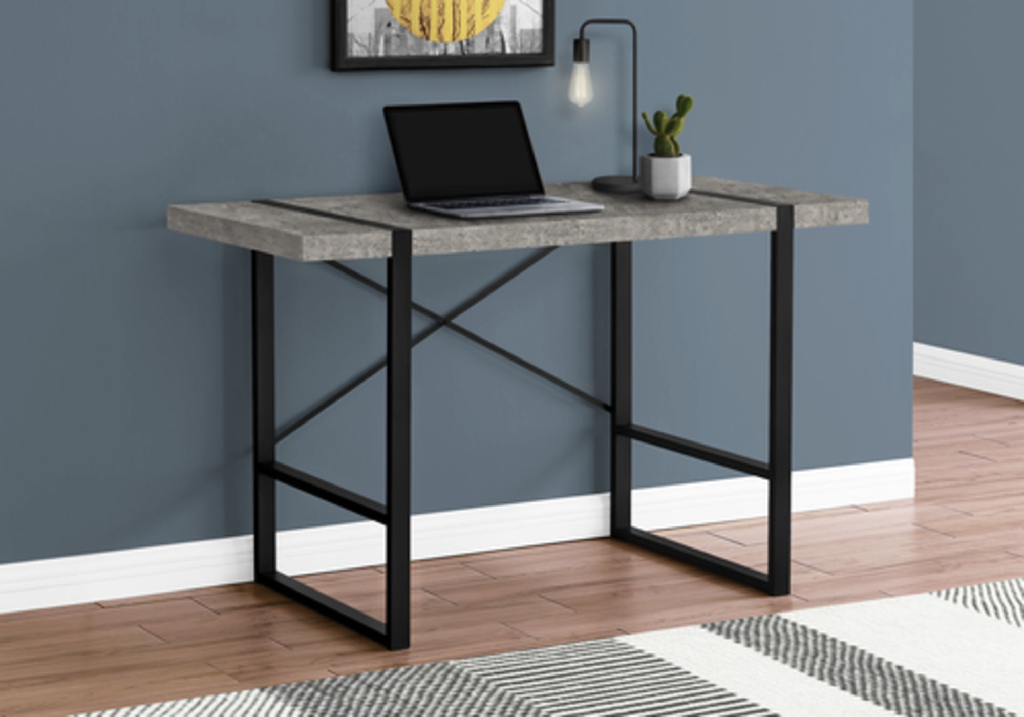 COMPUTER DESK - 48""L / GREY CONCRETE-LOOK / BLACK METAL