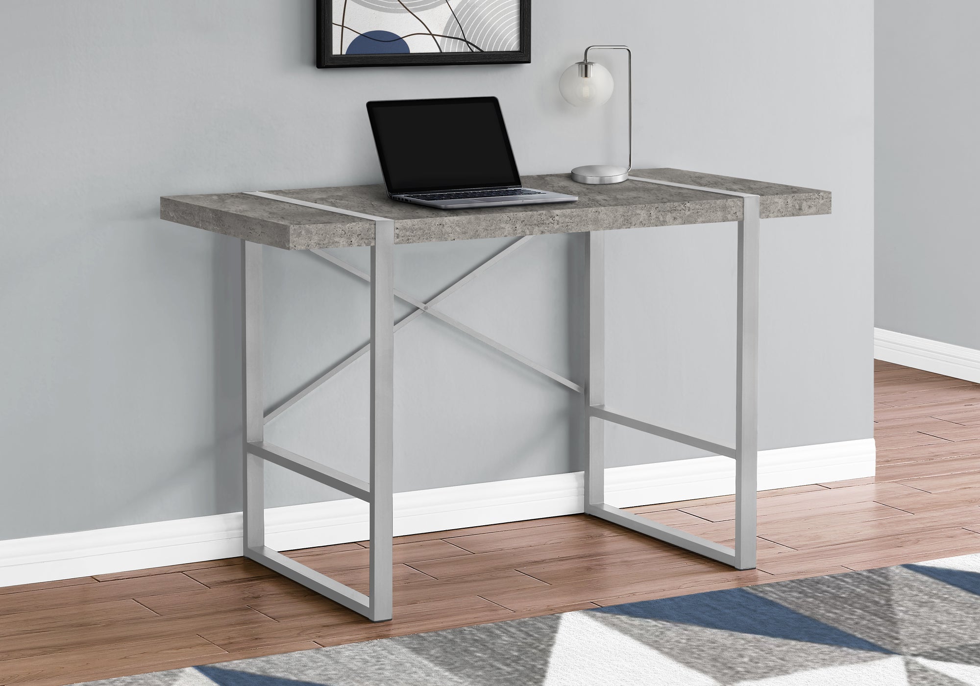 COMPUTER DESK - 48""L / GREY CONCRETE-LOOK / SILVER METAL