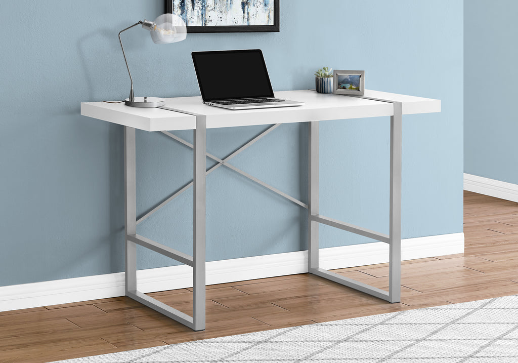 COMPUTER DESK - 48""L / WHITE / SILVER METAL