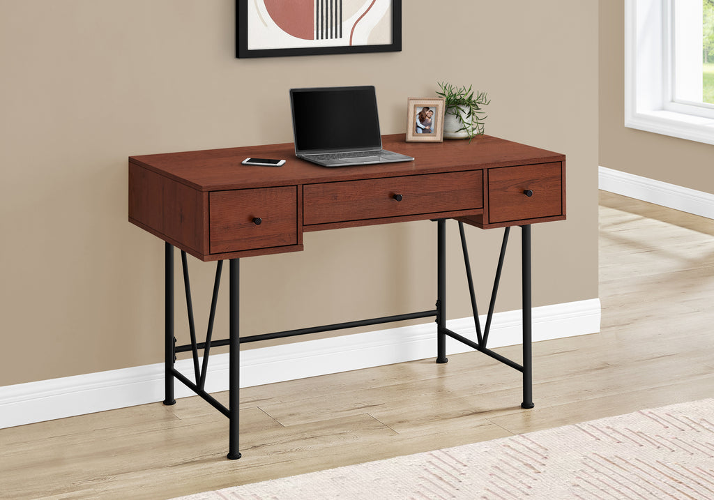 COMPUTER DESK - 48""L / CHERRY / BLACK METAL