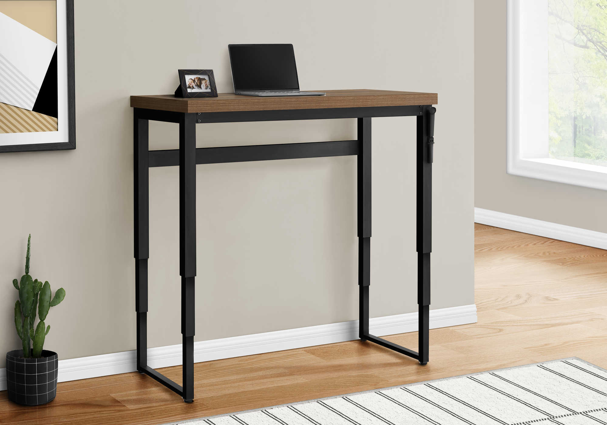 COMPUTER DESK - 48""L / WALNUT / ADJ.HEIGHT/ BLACK METAL