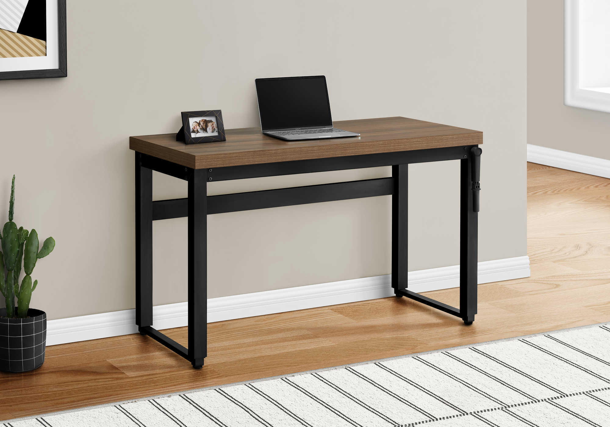 COMPUTER DESK - 48""L / WALNUT / ADJ.HEIGHT/ BLACK METAL