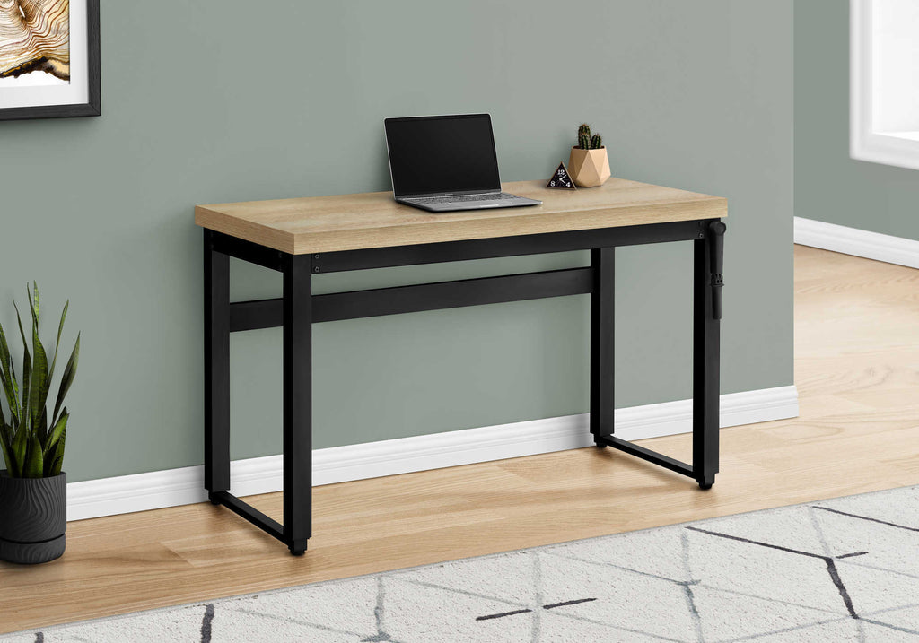 COMPUTER DESK - 48""L / NATURAL / ADJ.HEIGHT/ BLACK METAL