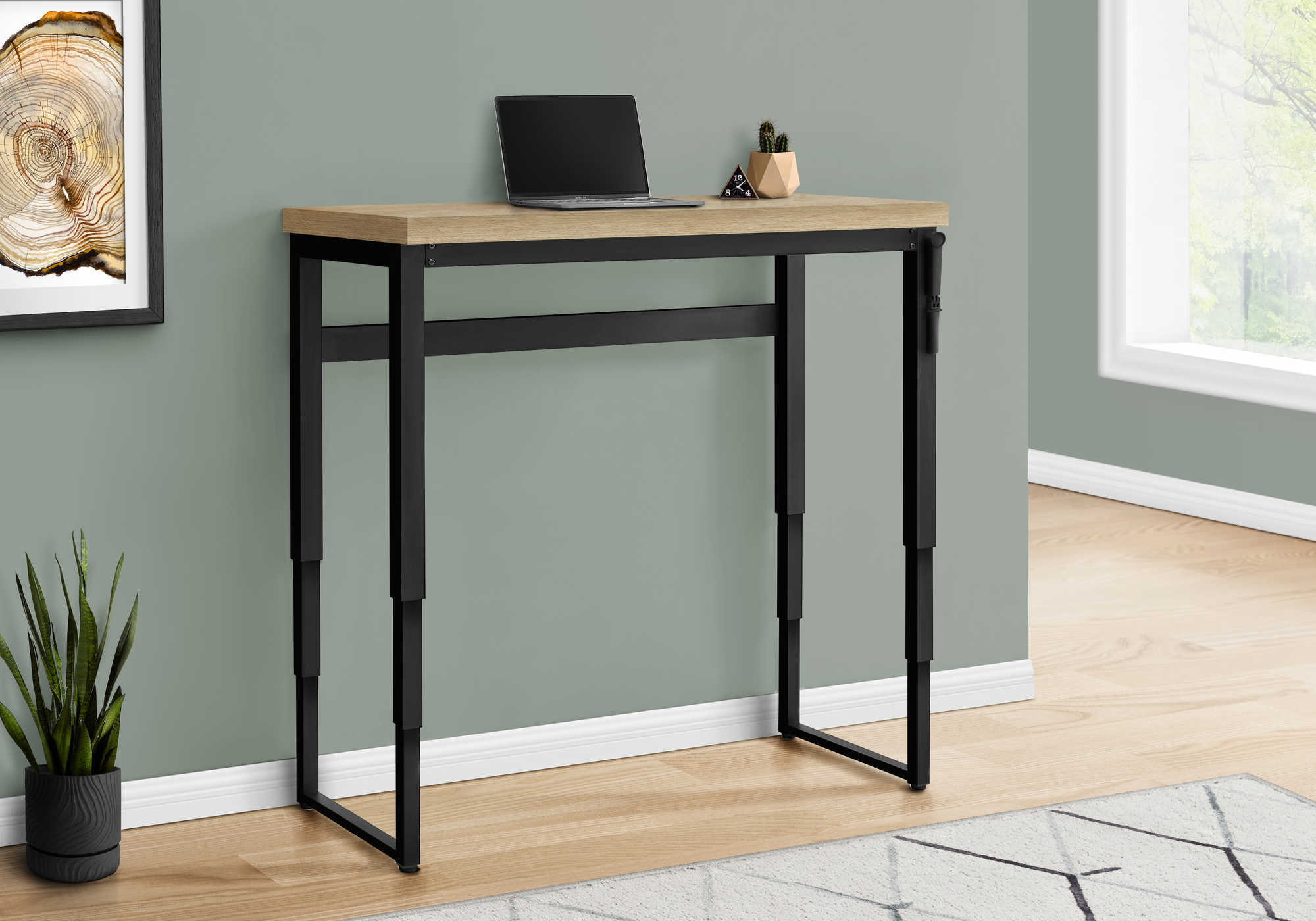 COMPUTER DESK - 48""L / NATURAL / ADJ.HEIGHT/ BLACK METAL