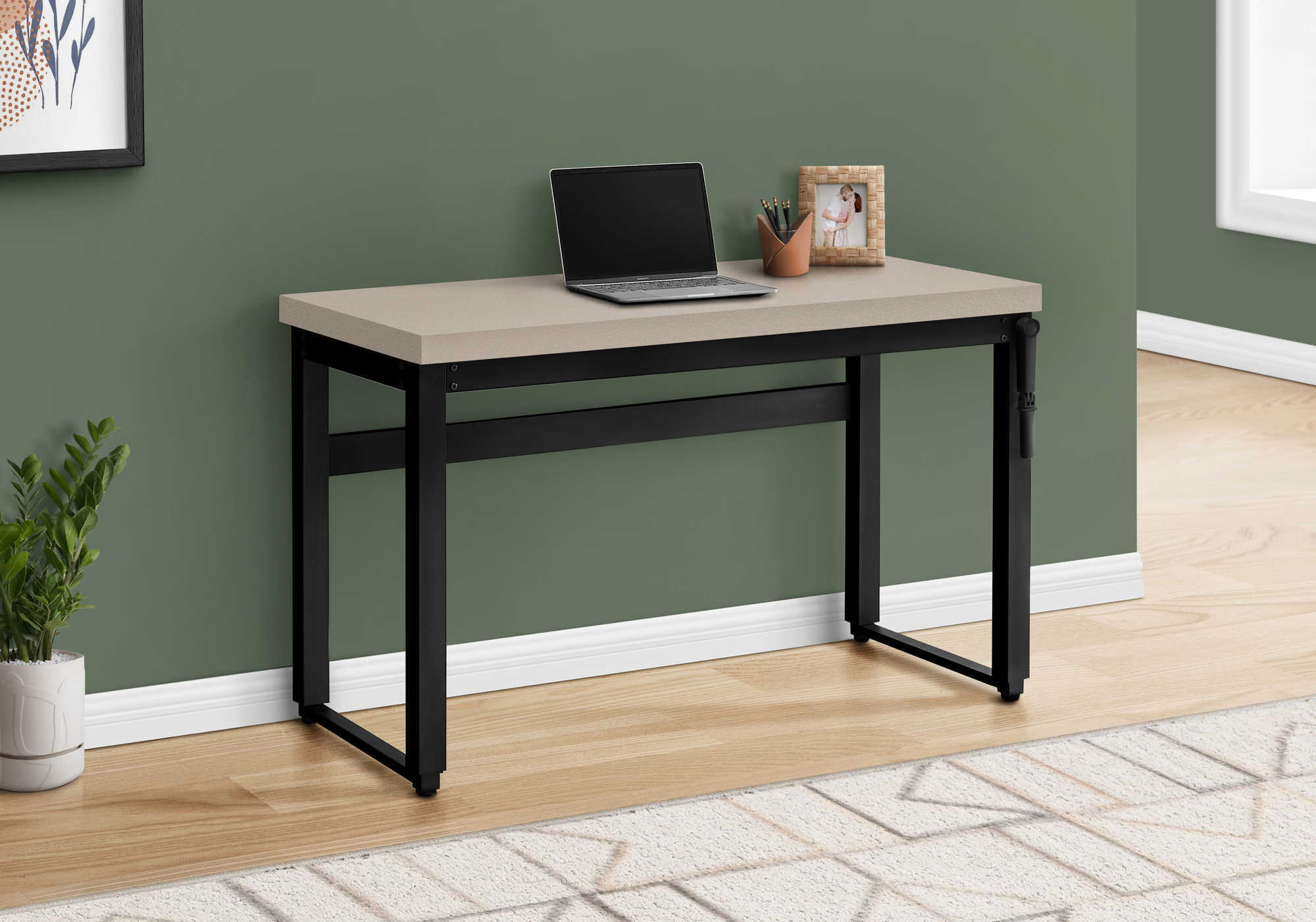 COMPUTER DESK - 48""L / MODERN TAUPE / ADJ.HEIGHT/ BLACK