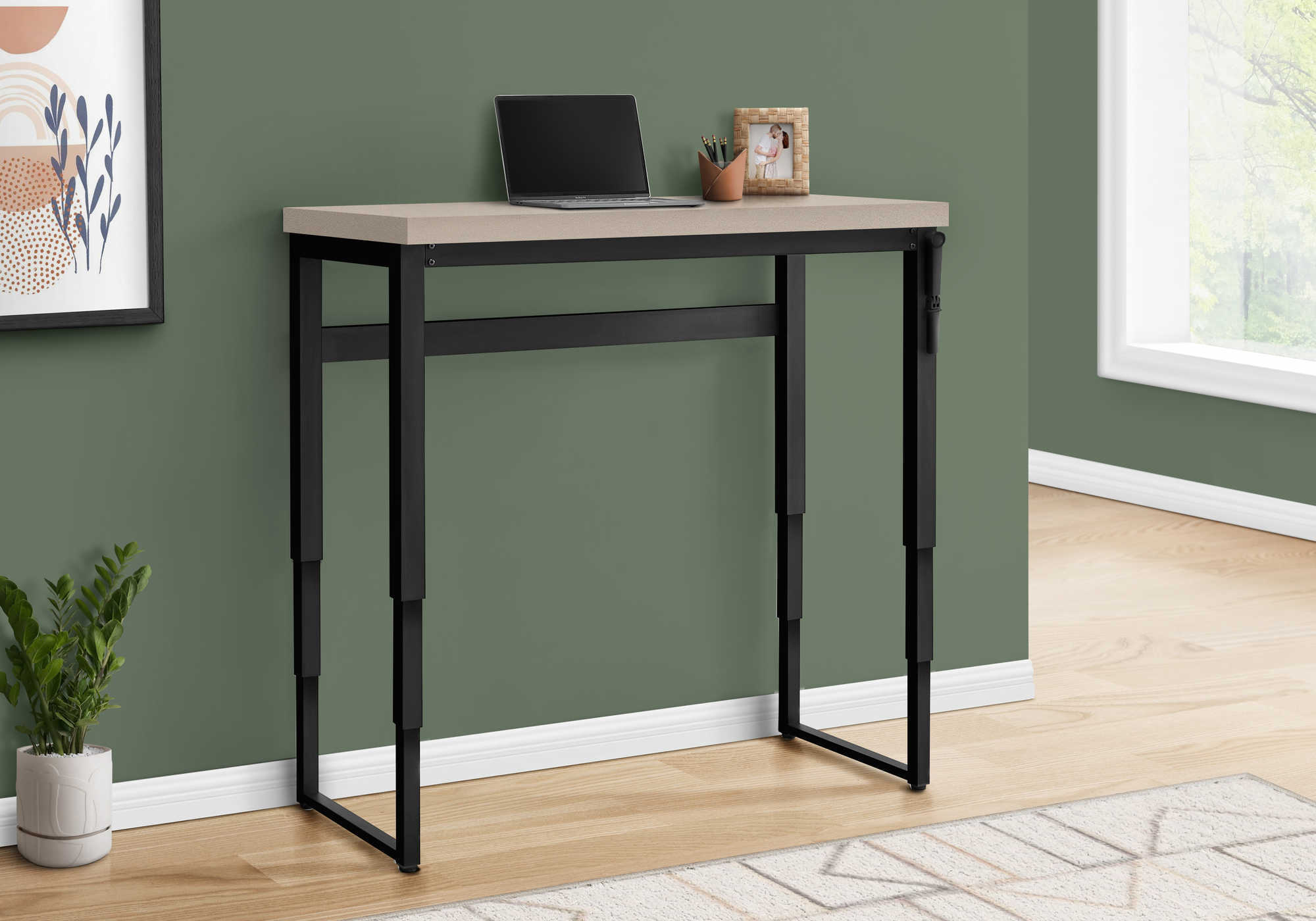 COMPUTER DESK - 48""L / MODERN TAUPE / ADJ.HEIGHT/ BLACK