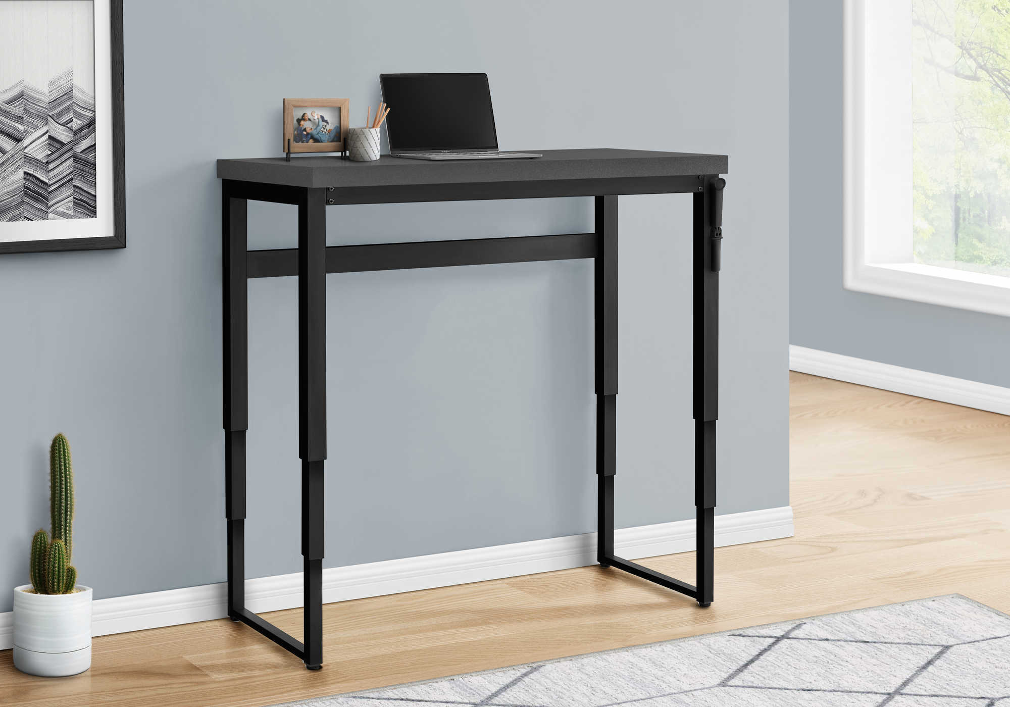 COMPUTER DESK - 48""L / MODERN GREY / ADJ.HEIGHT/ BLACK
