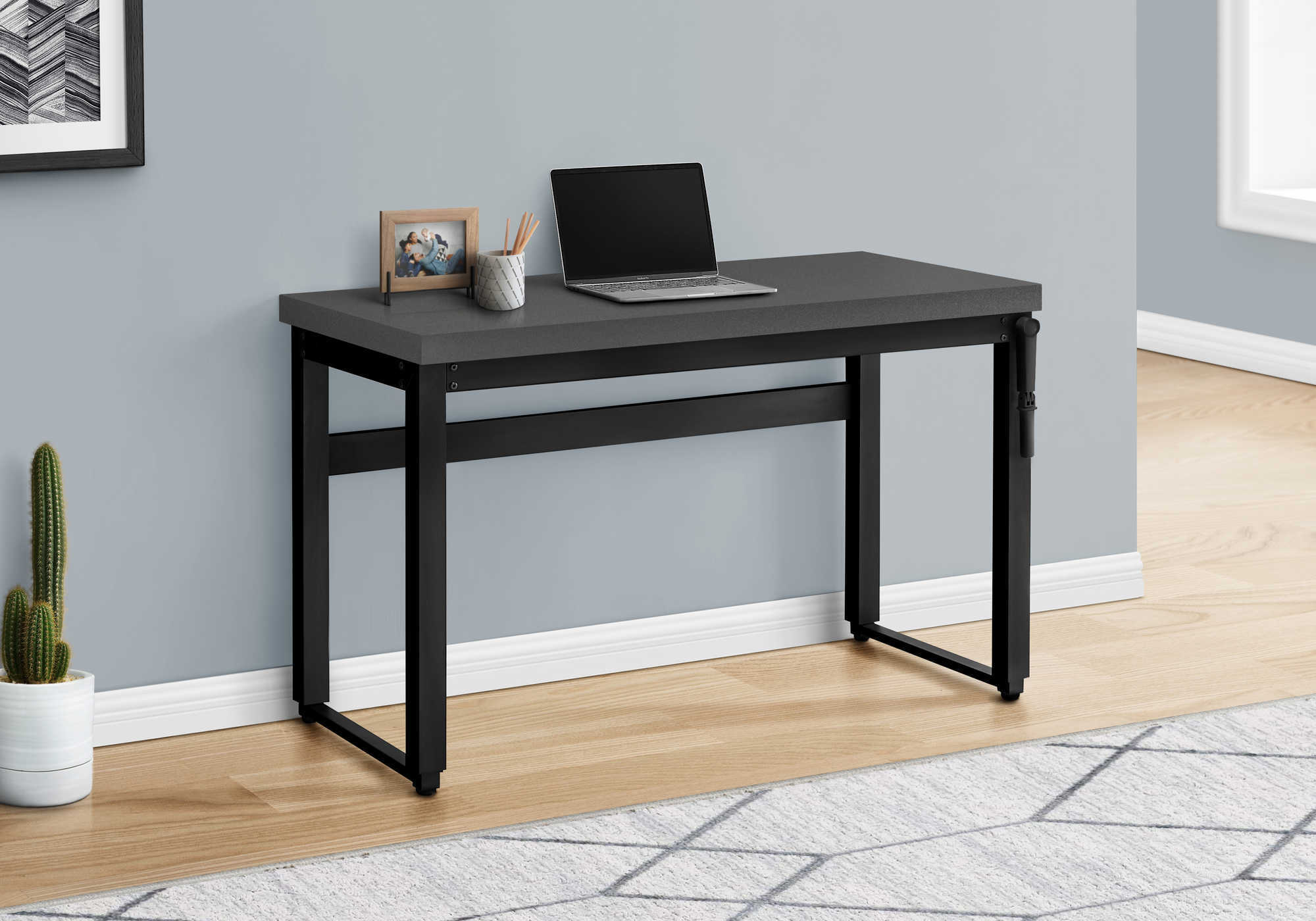 COMPUTER DESK - 48""L / MODERN GREY / ADJ.HEIGHT/ BLACK