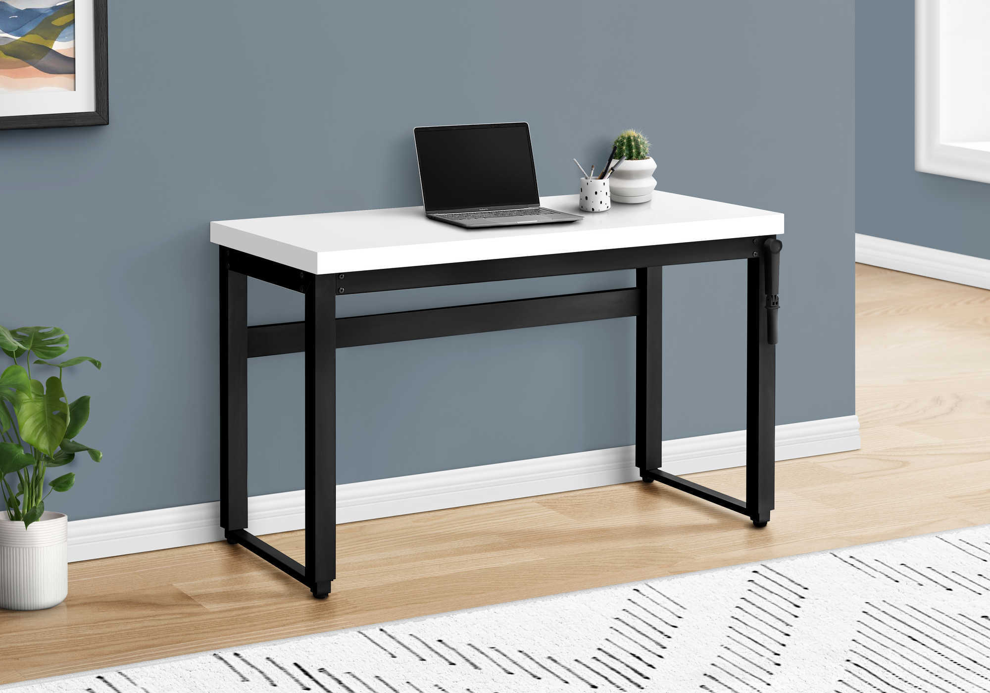 COMPUTER DESK - 48""L / WHITE / ADJ.HEIGHT/ BLACK METAL
