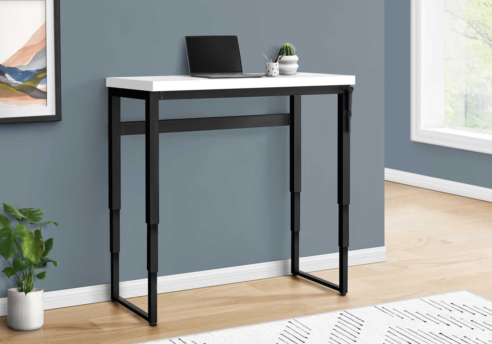 COMPUTER DESK - 48""L / WHITE / ADJ.HEIGHT/ BLACK METAL