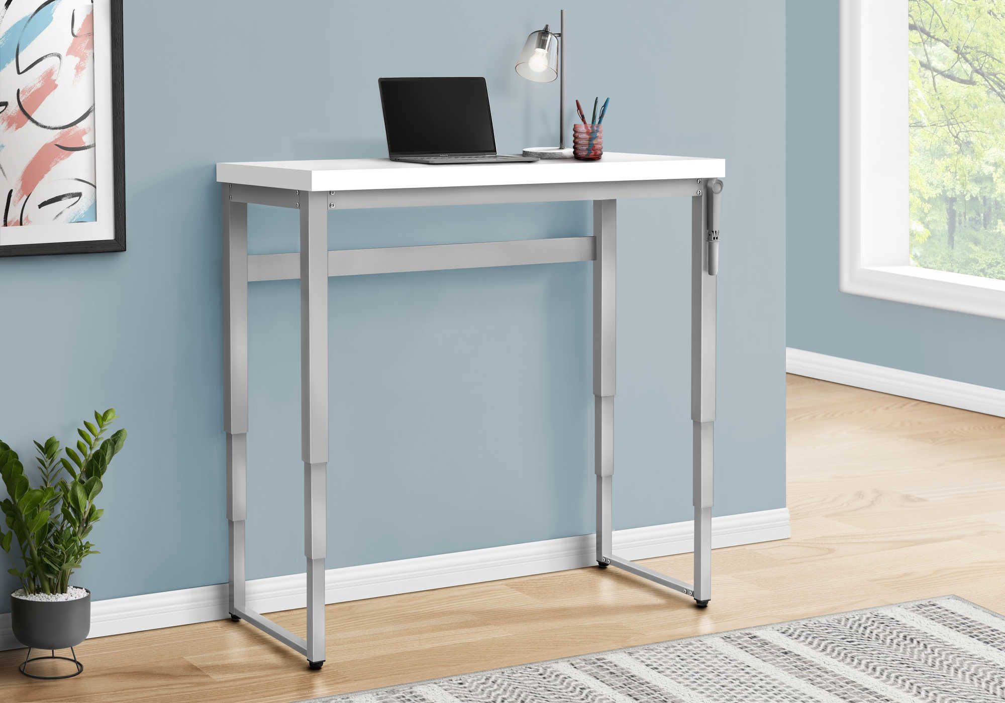 COMPUTER DESK - 48""L / WHITE / ADJ.HEIGHT/ SILVER METAL