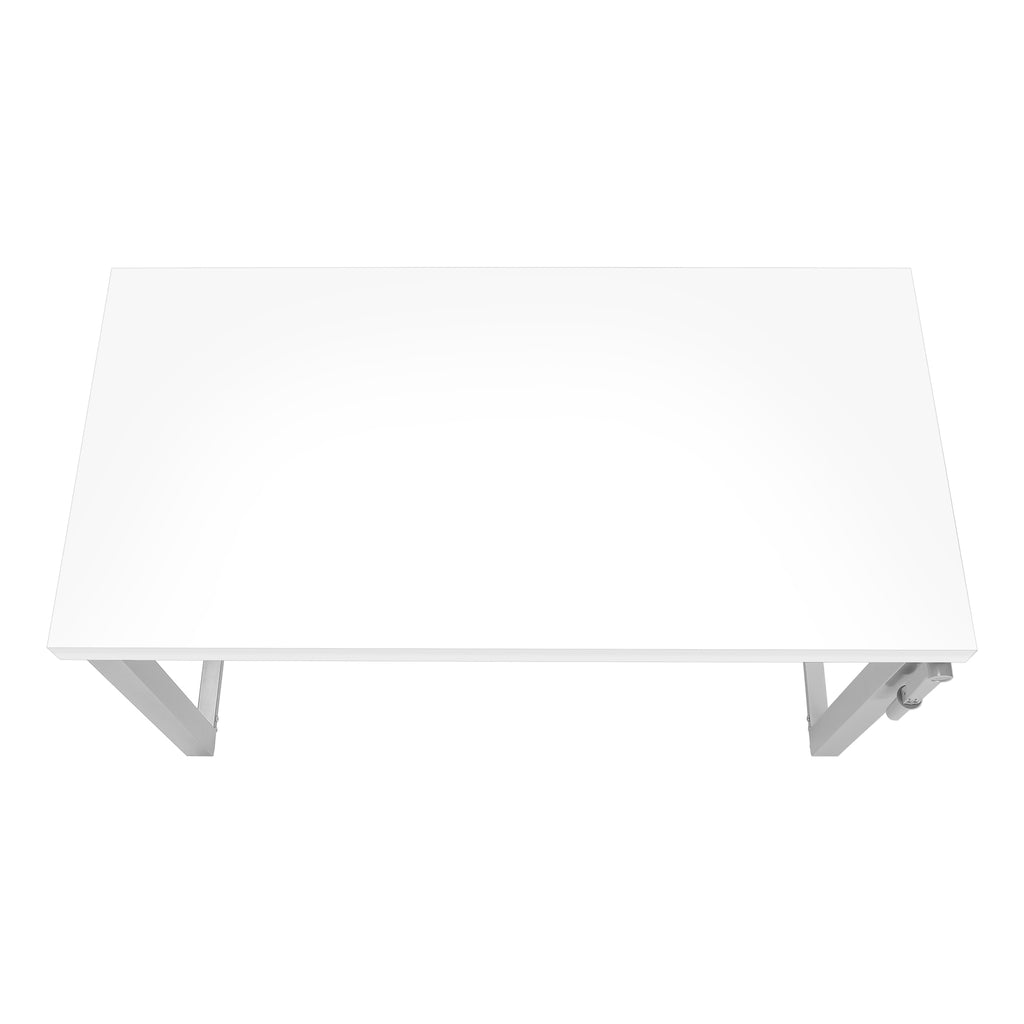 COMPUTER DESK - 48""L / WHITE / ADJ.HEIGHT/ SILVER METAL