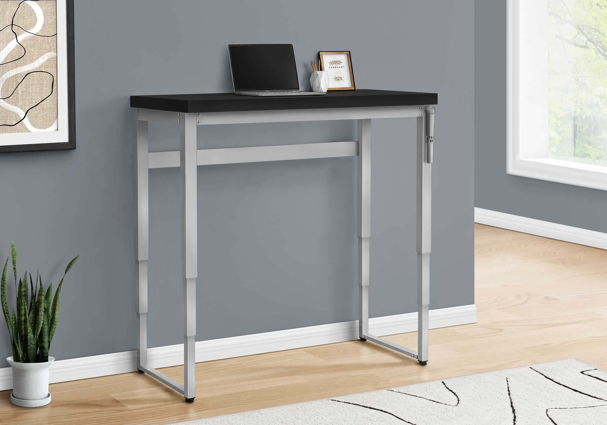 COMPUTER DESK - 48""L / BLACK / ADJ.HEIGHT/ SILVER METAL