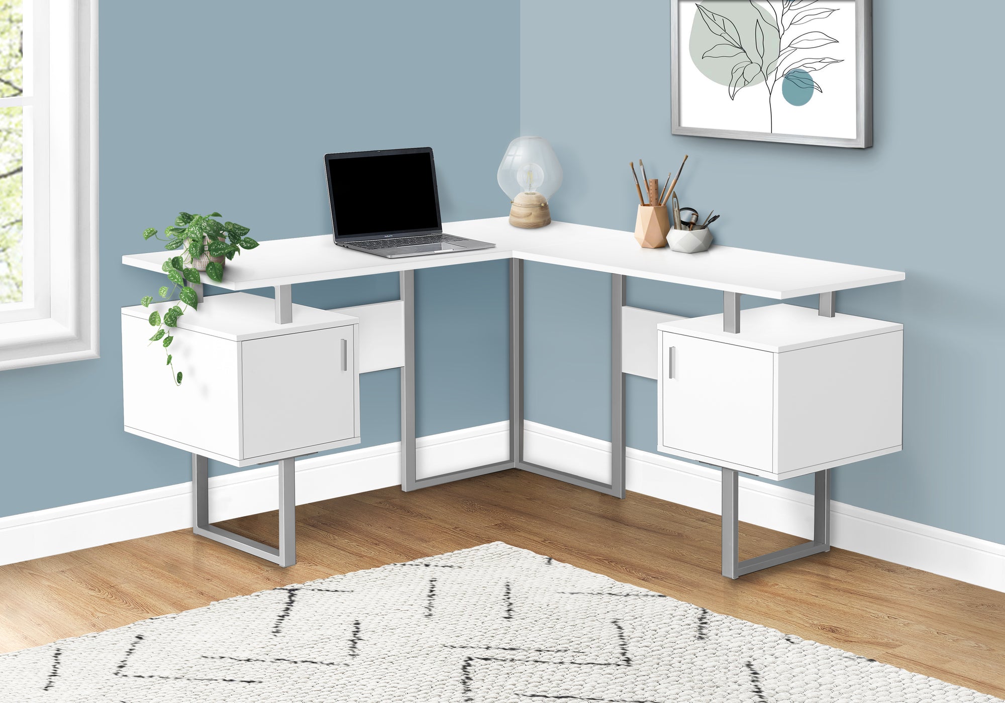COMPUTER DESK - 58""L / WHITE / SILVER METAL CORNER