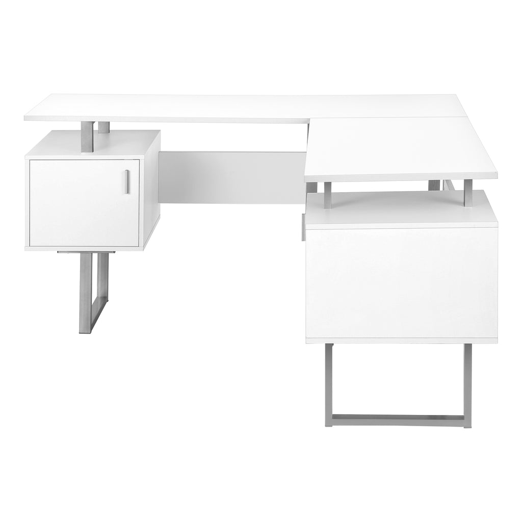 COMPUTER DESK - 58""L / WHITE / SILVER METAL CORNER