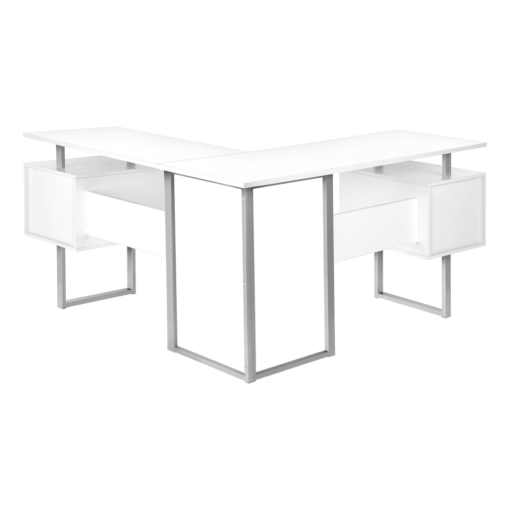 COMPUTER DESK - 58""L / WHITE / SILVER METAL CORNER