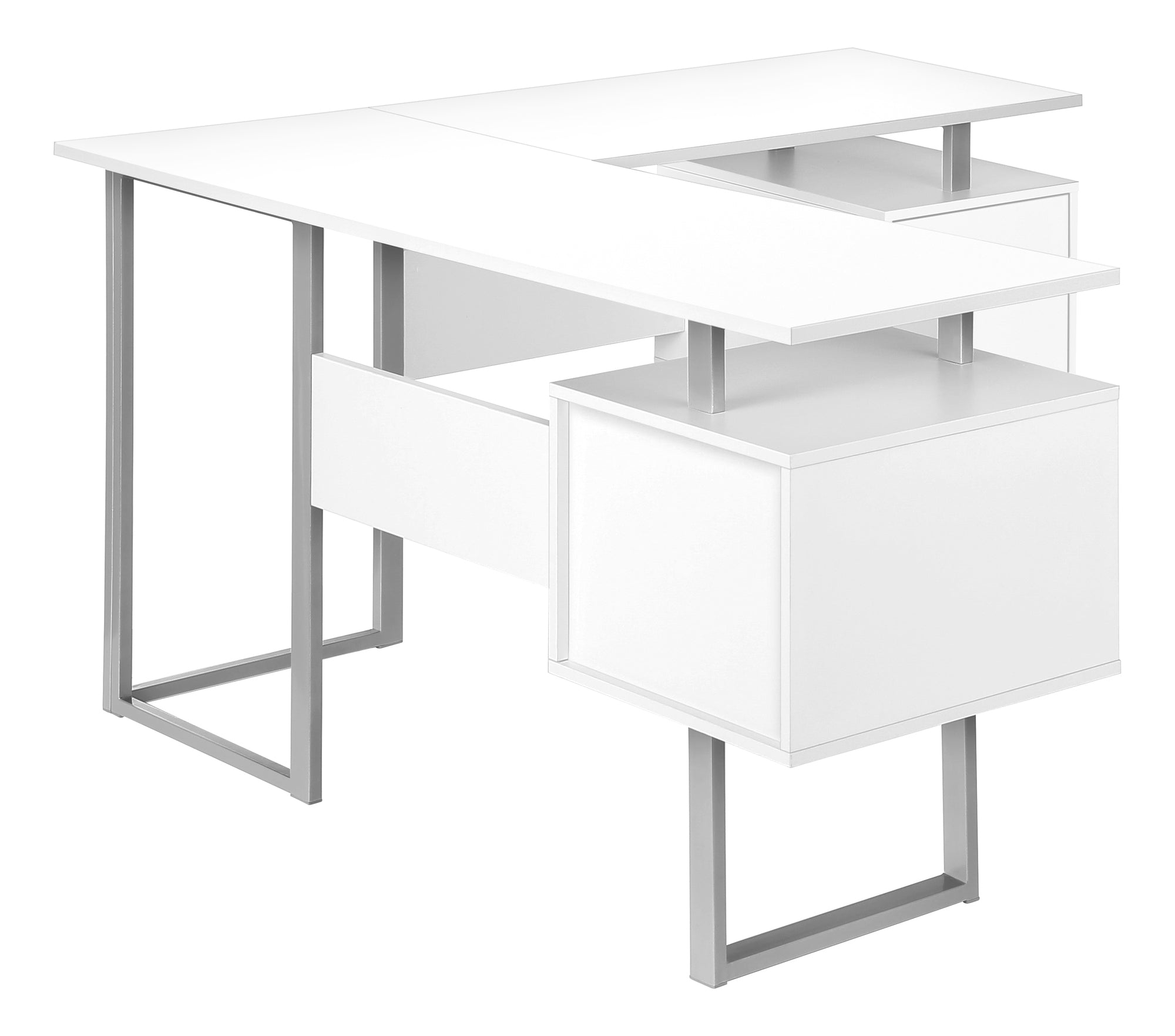 COMPUTER DESK - 58""L / WHITE / SILVER METAL CORNER