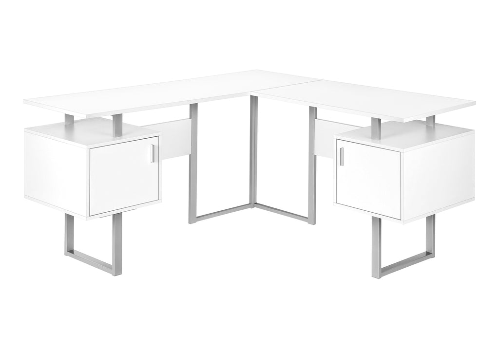 COMPUTER DESK - 58""L / WHITE / SILVER METAL CORNER