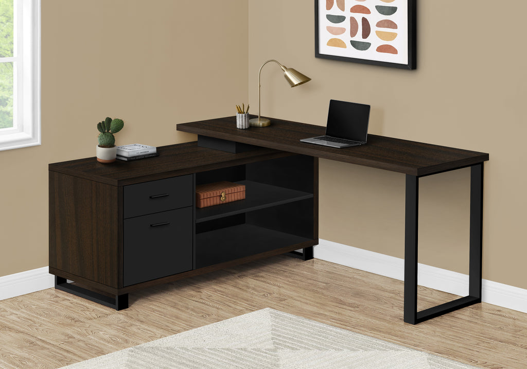 COMPUTER DESK - 72""L ESPRESSO / BLACK EXECUTIVE CORNER