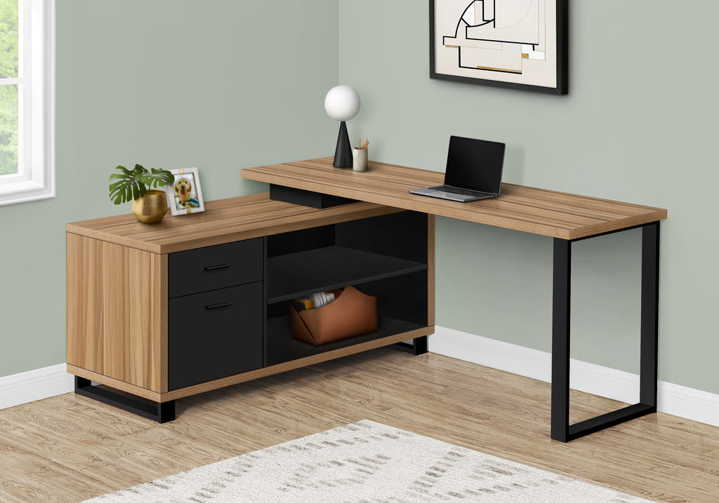 COMPUTER DESK - 72""L RECLAIMED / BLACK EXECUTIVE CORNER