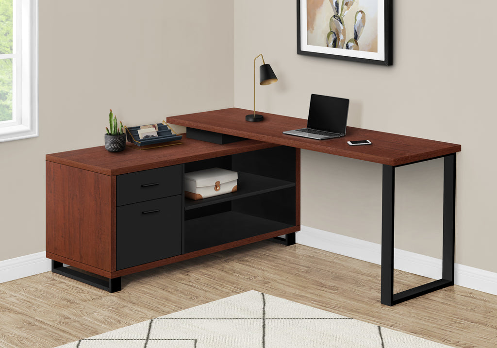 COMPUTER DESK - 72""L CHERRY / BLACK EXECUTIVE CORNER