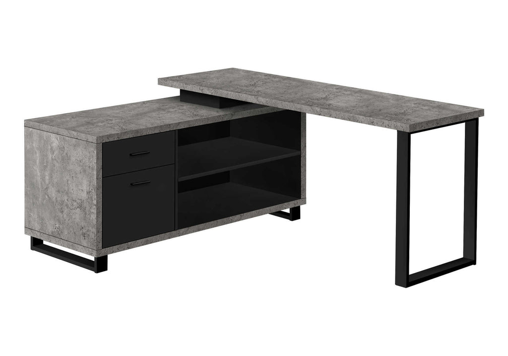 COMPUTER DESK - 72""L GREY CONCRETE/BLACK EXECUTIVE CORNER