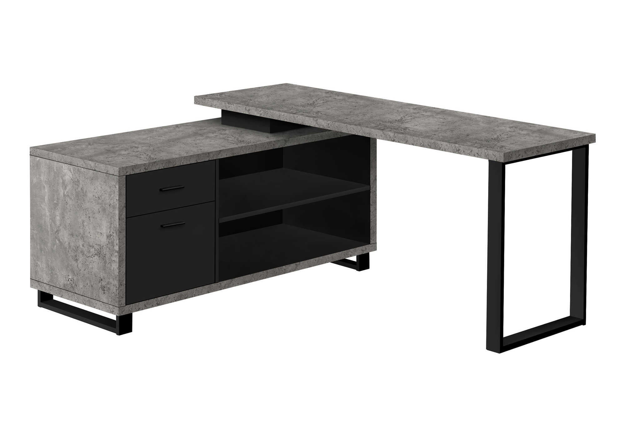 COMPUTER DESK - 72""L GREY CONCRETE/BLACK EXECUTIVE CORNER