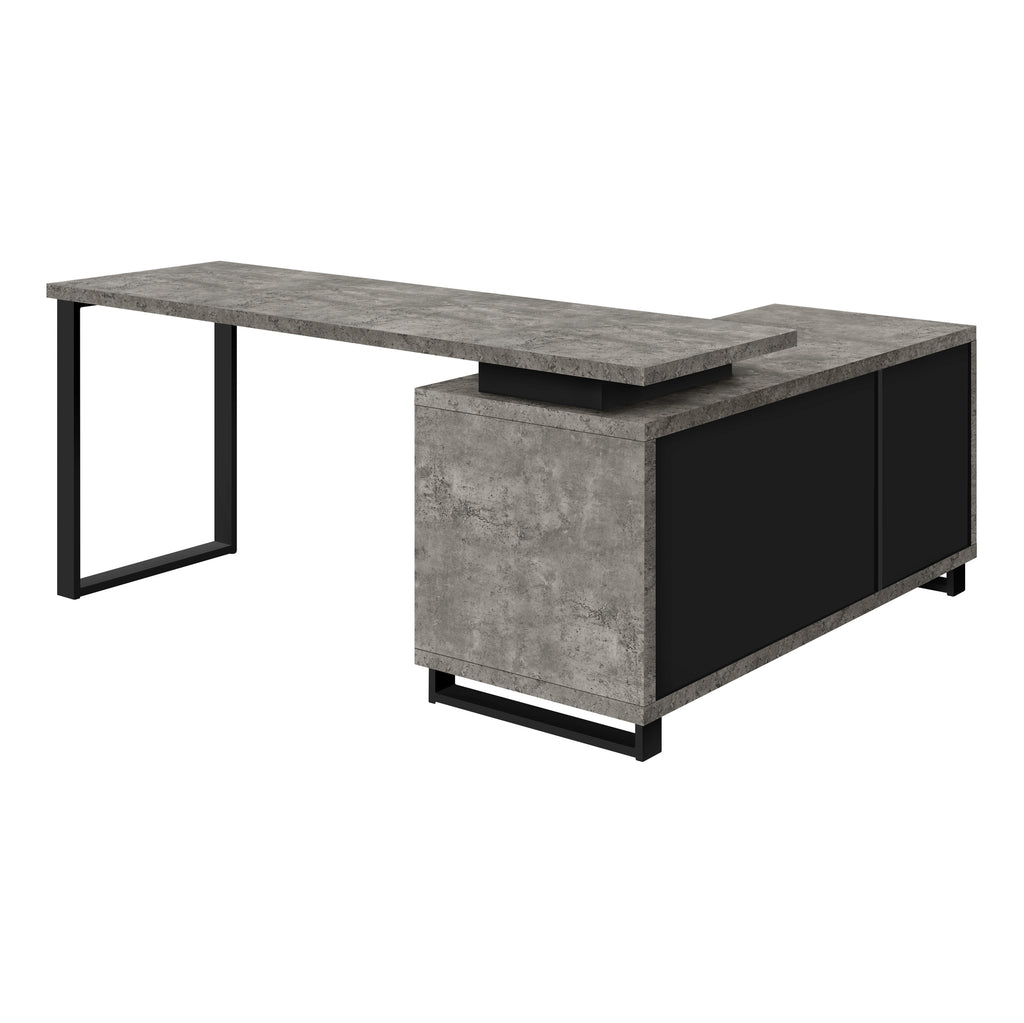 COMPUTER DESK - 72""L GREY CONCRETE/BLACK EXECUTIVE CORNER