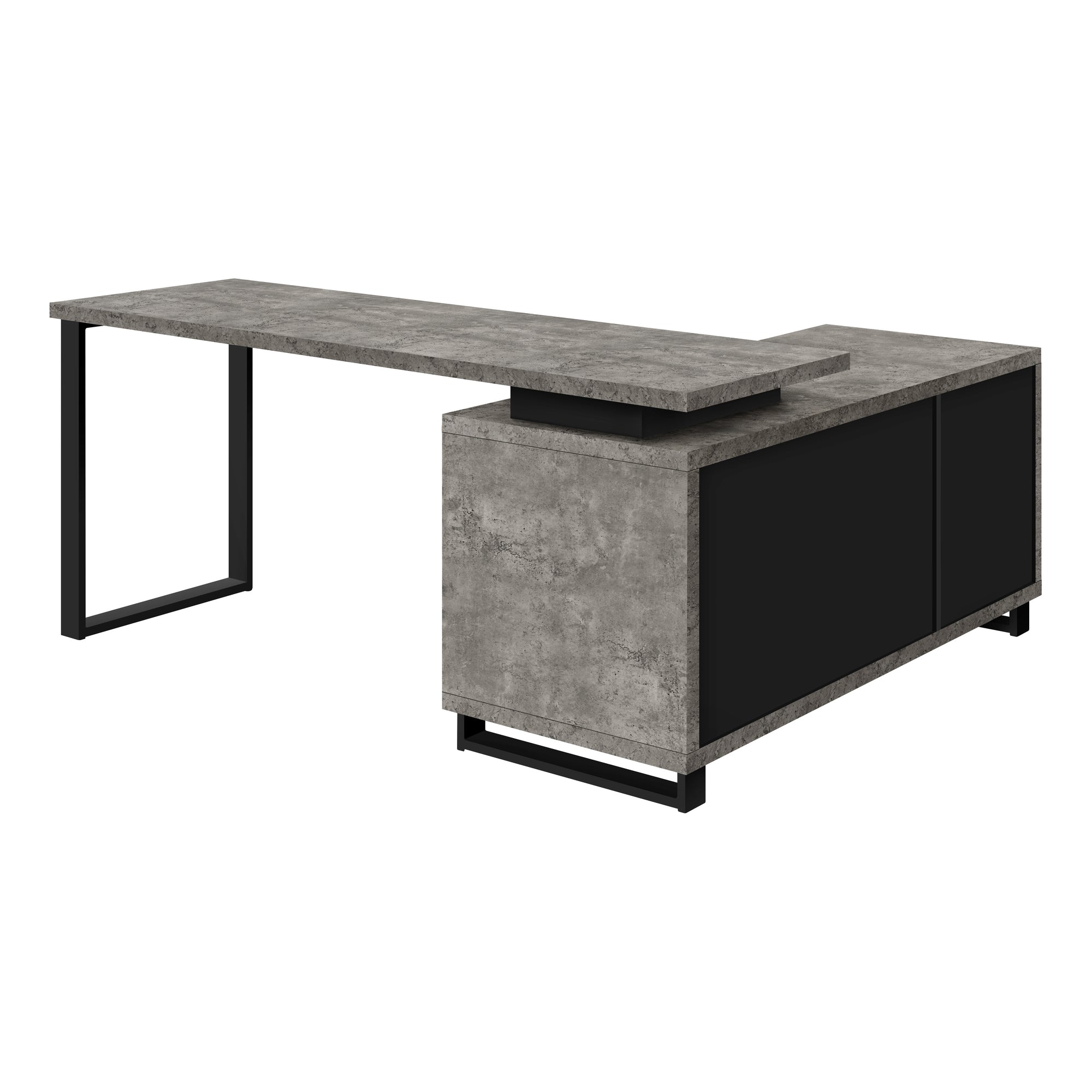 COMPUTER DESK - 72""L GREY CONCRETE/BLACK EXECUTIVE CORNER
