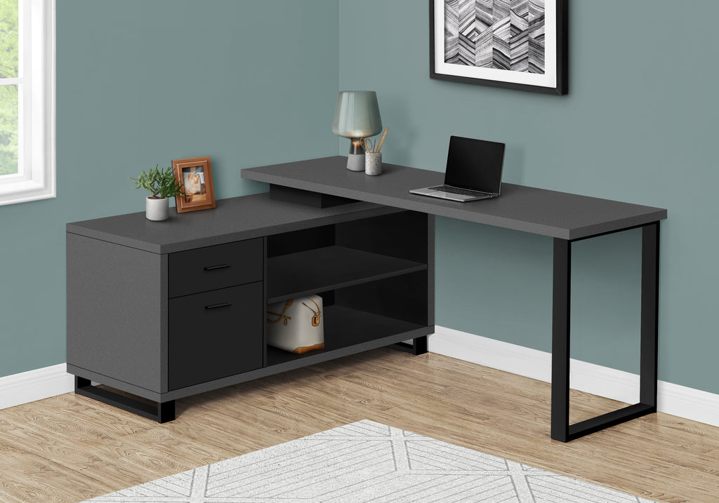 COMPUTER DESK - 72""L MODERN GREY / BLACK EXECUTIVE CORNER