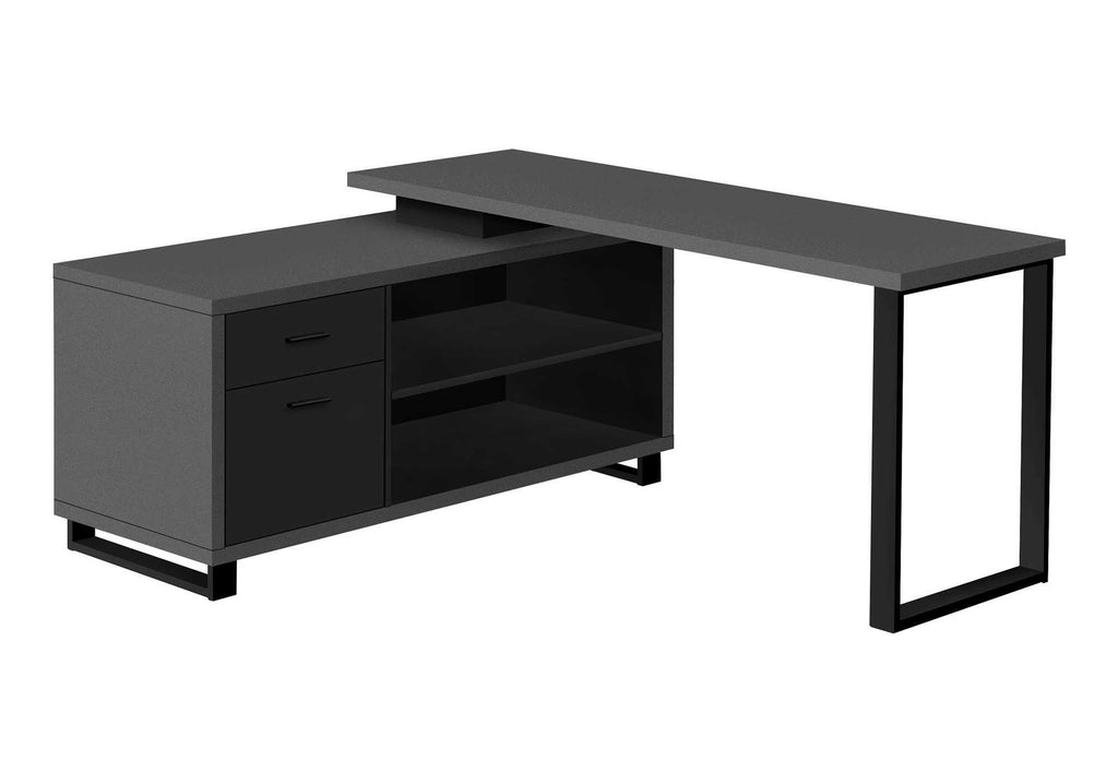 COMPUTER DESK - 72""L MODERN GREY / BLACK EXECUTIVE CORNER