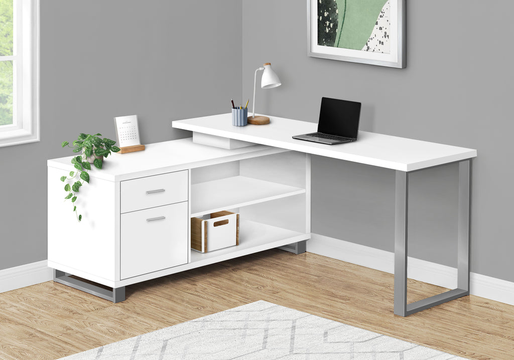 COMPUTER DESK - 72""L WHITE / SILVER EXECUTIVE CORNER