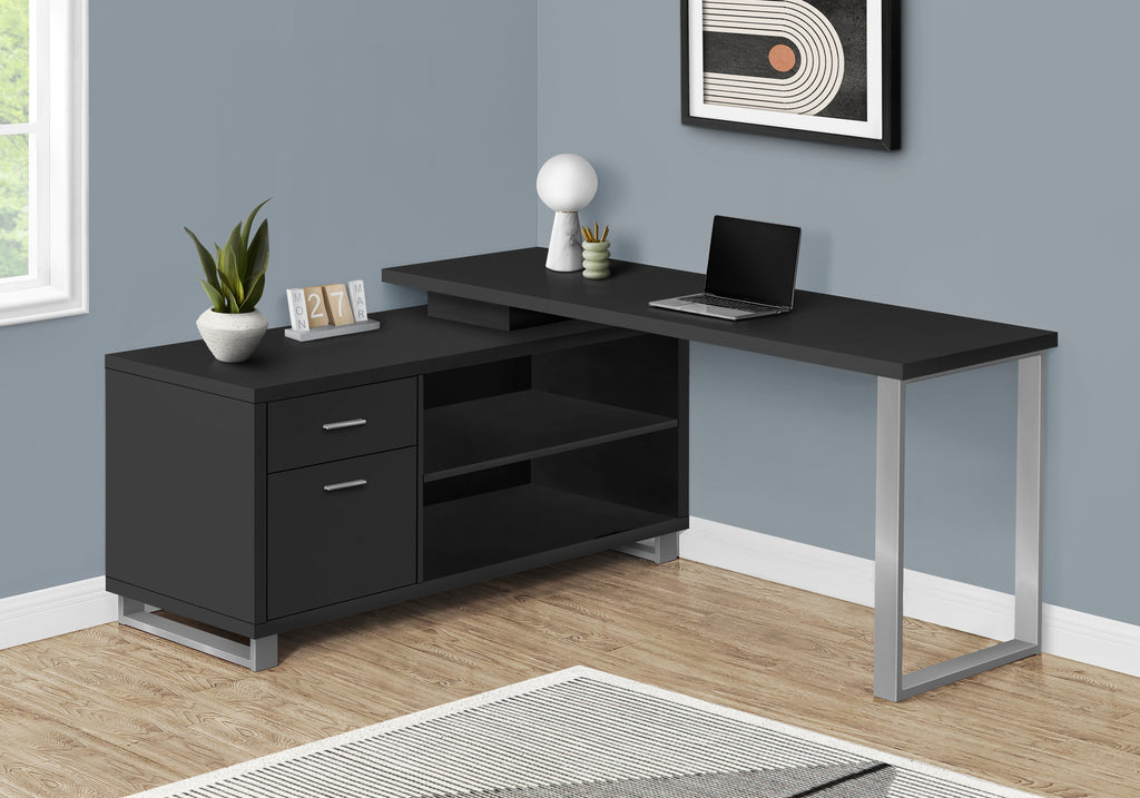 COMPUTER DESK - 72""L BLACK / SILVER EXECUTIVE CORNER