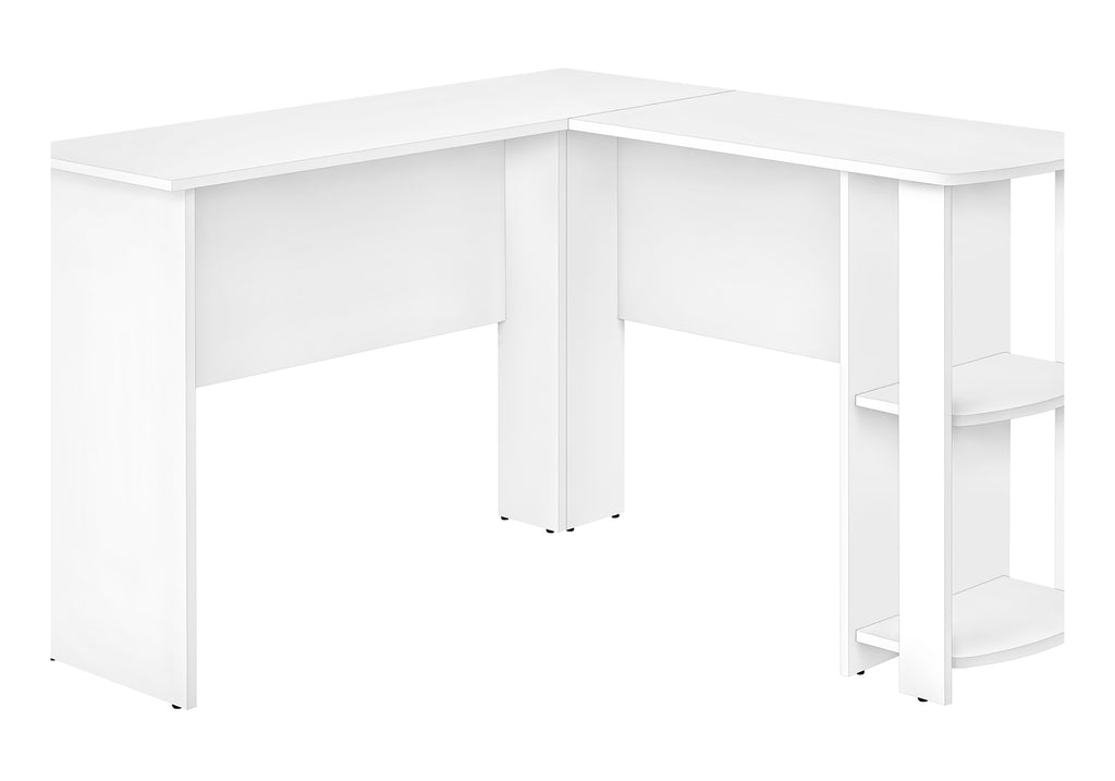 COMPUTER DESK - WHITE L-SHAPED CORNER / 2 SHELVES