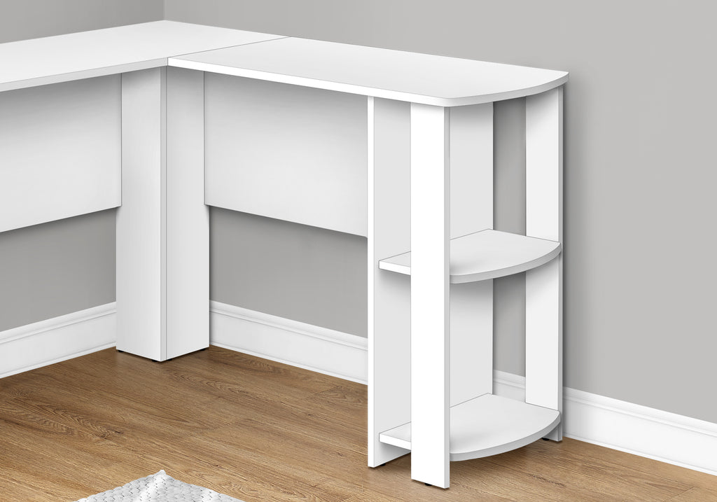 COMPUTER DESK - WHITE L-SHAPED CORNER / 2 SHELVES