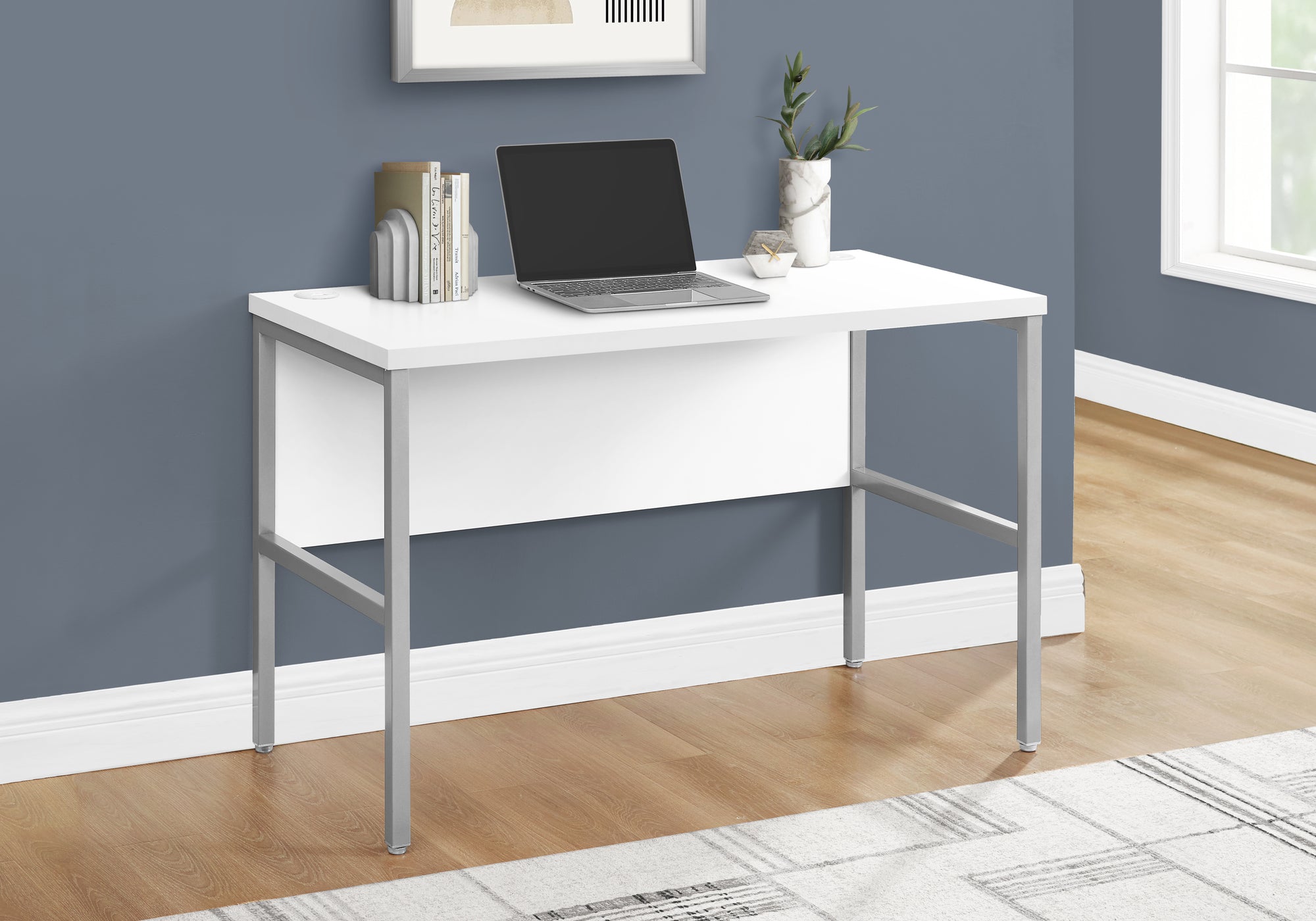 COMPUTER DESK - 48""L WHITE / SILVER COMMERCIAL GRADE