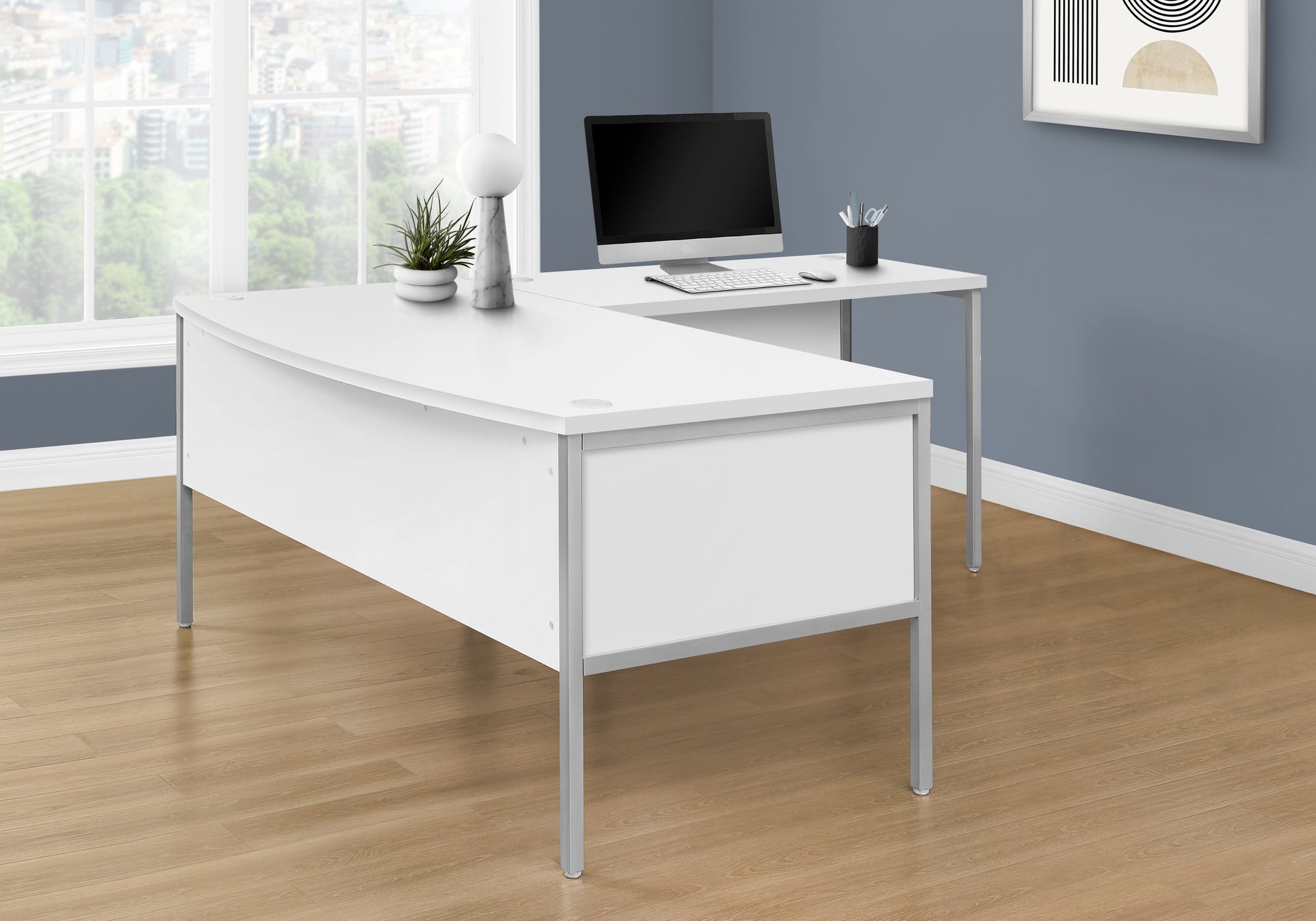 COMPUTER DESK - 48""L WHITE / SILVER COMMERCIAL GRADE